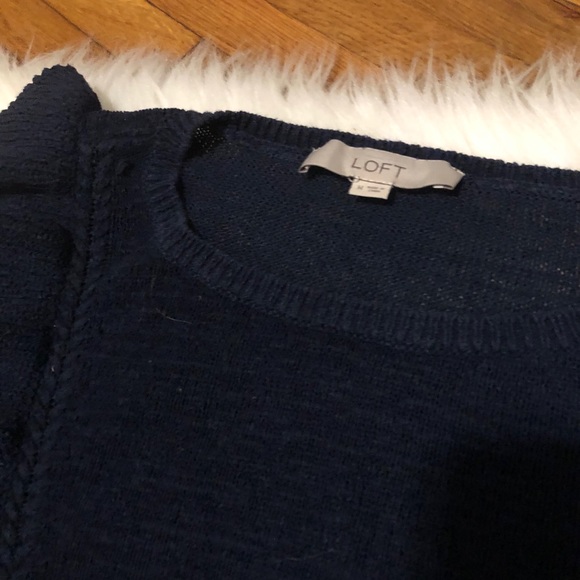loft • navy blue ruffle sweater • m - Picture 3 of 6